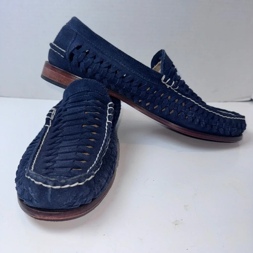 Florsheim Loafers Mens 10.5 Navy Blue Woven Suede Huarache Slip On 17189-410